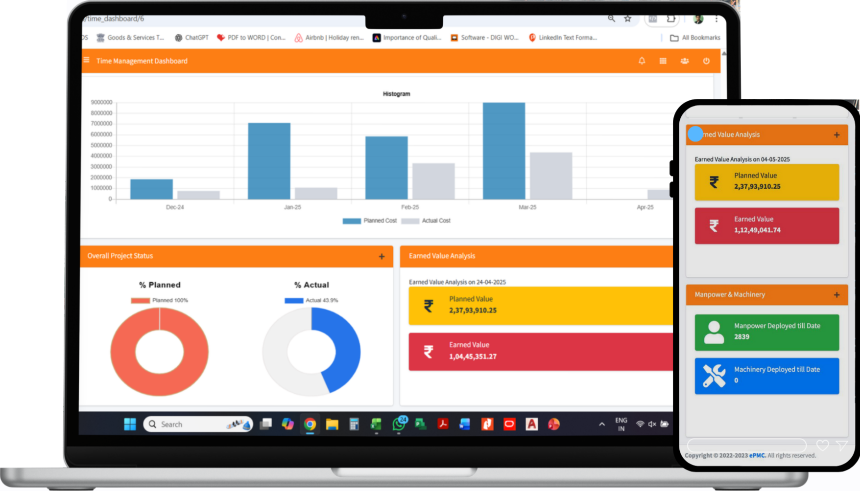 ePMC platform dashboard - real-time project control
